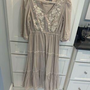Lucky Brand Tan/ Beige Embroidered Dress